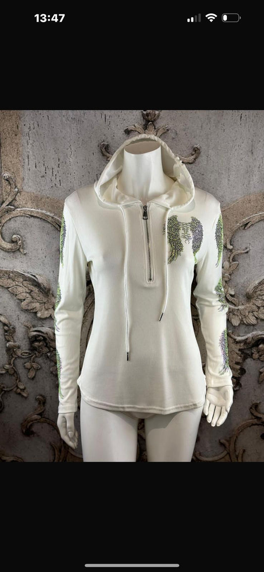 Weiße Langarmshirts mit Strassdesigns