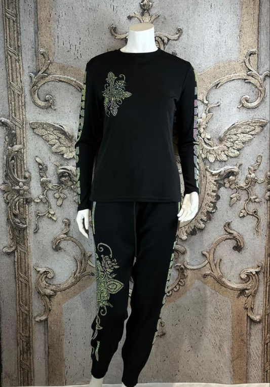 Schwarzer Zweiteiler mit Strass