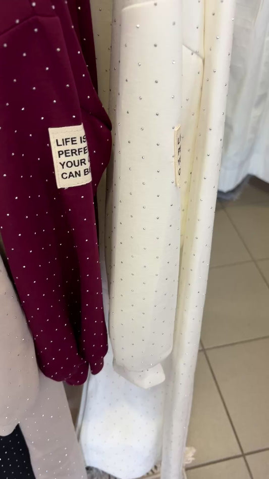 Loungewear-Set aus Pullover & Hose mit Strassmuster