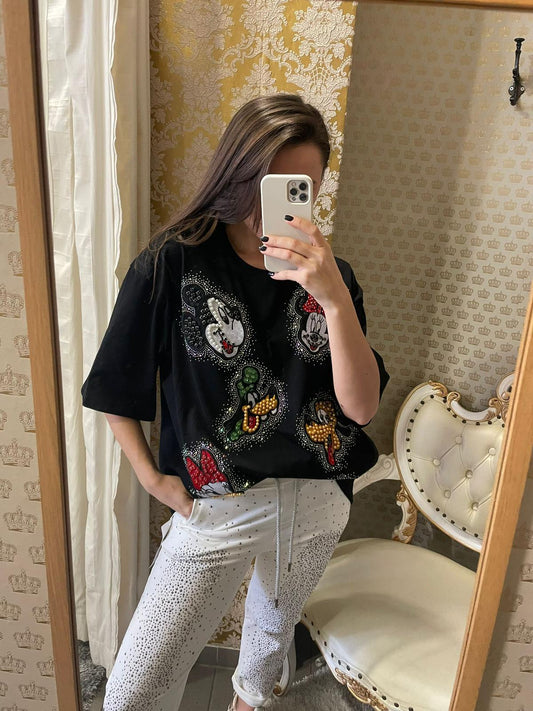 T-Shirt mit Perlen und Glitzer